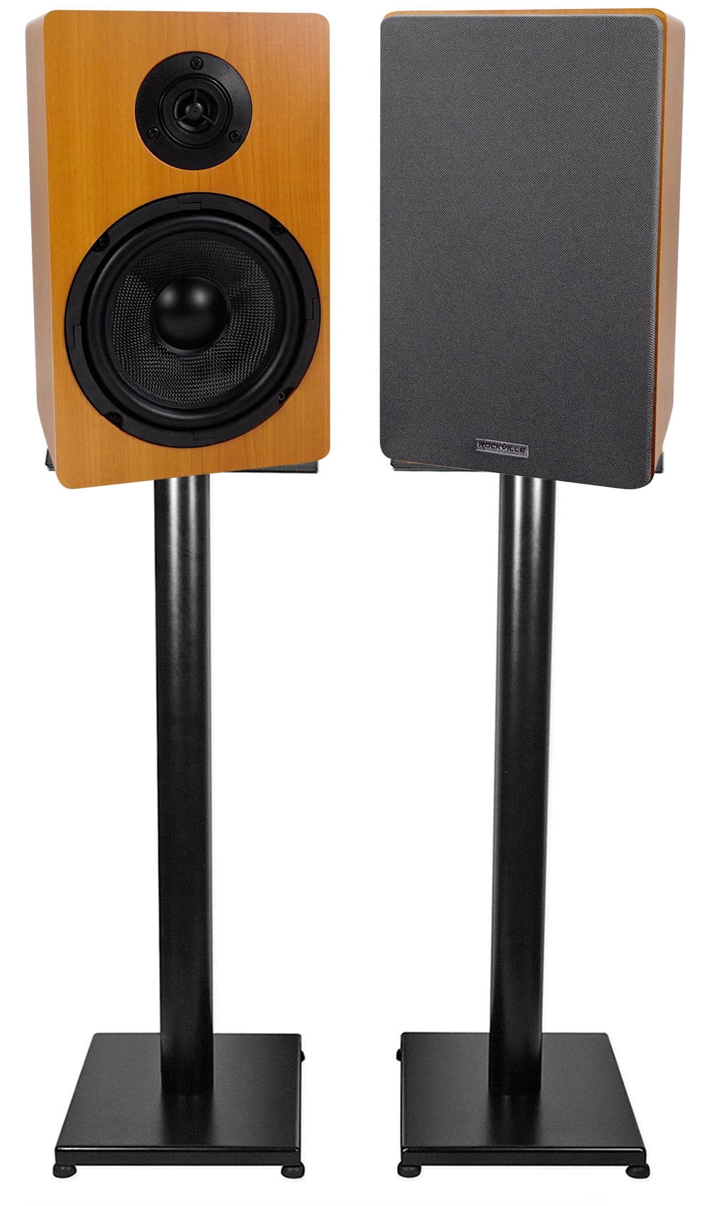 Pair Rockville RockShelf 64C Classic 6.5" Home Bookshelf Speakers w/29" Stands