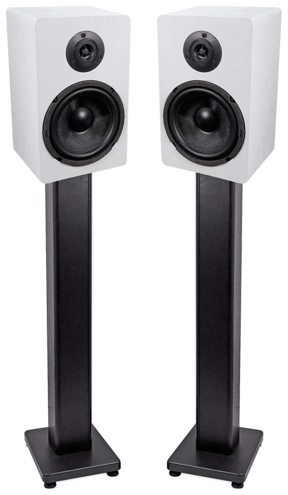 Pair Rockville RockShelf 64W White 6.5" Home Bookshelf Speakers + 28" Stands
