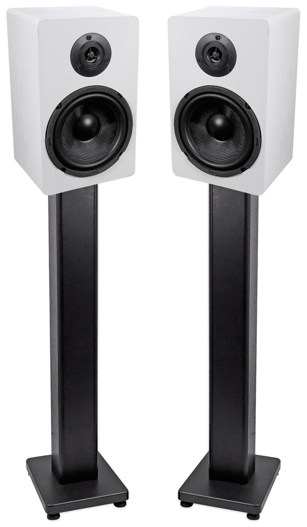Pair Rockville RockShelf 64W White 6.5" Home Bookshelf Speakers + 36" Stands