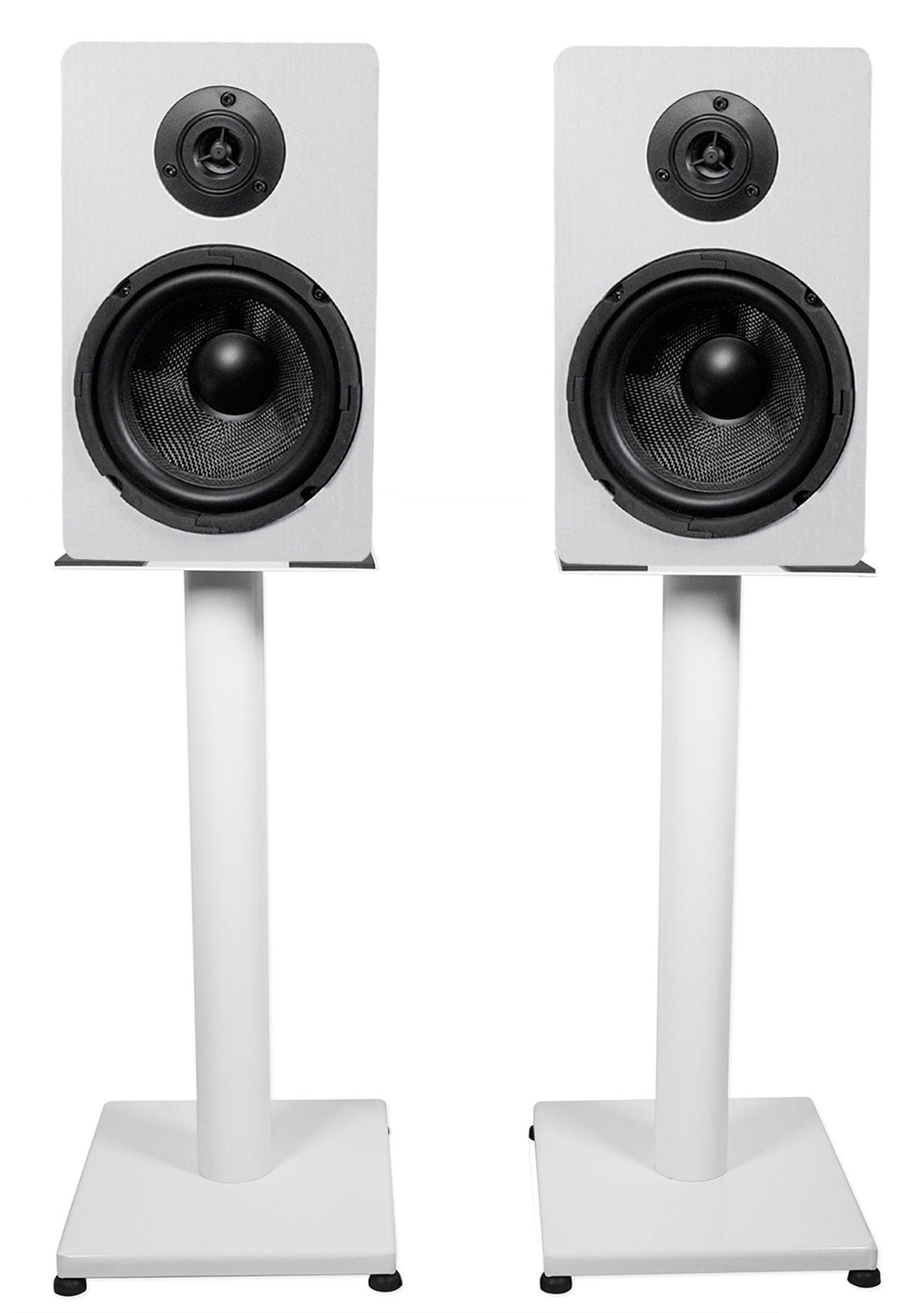 Pair Rockville RockShelf 64W White 6.5" Home Bookshelf Speakers w/21" Stands