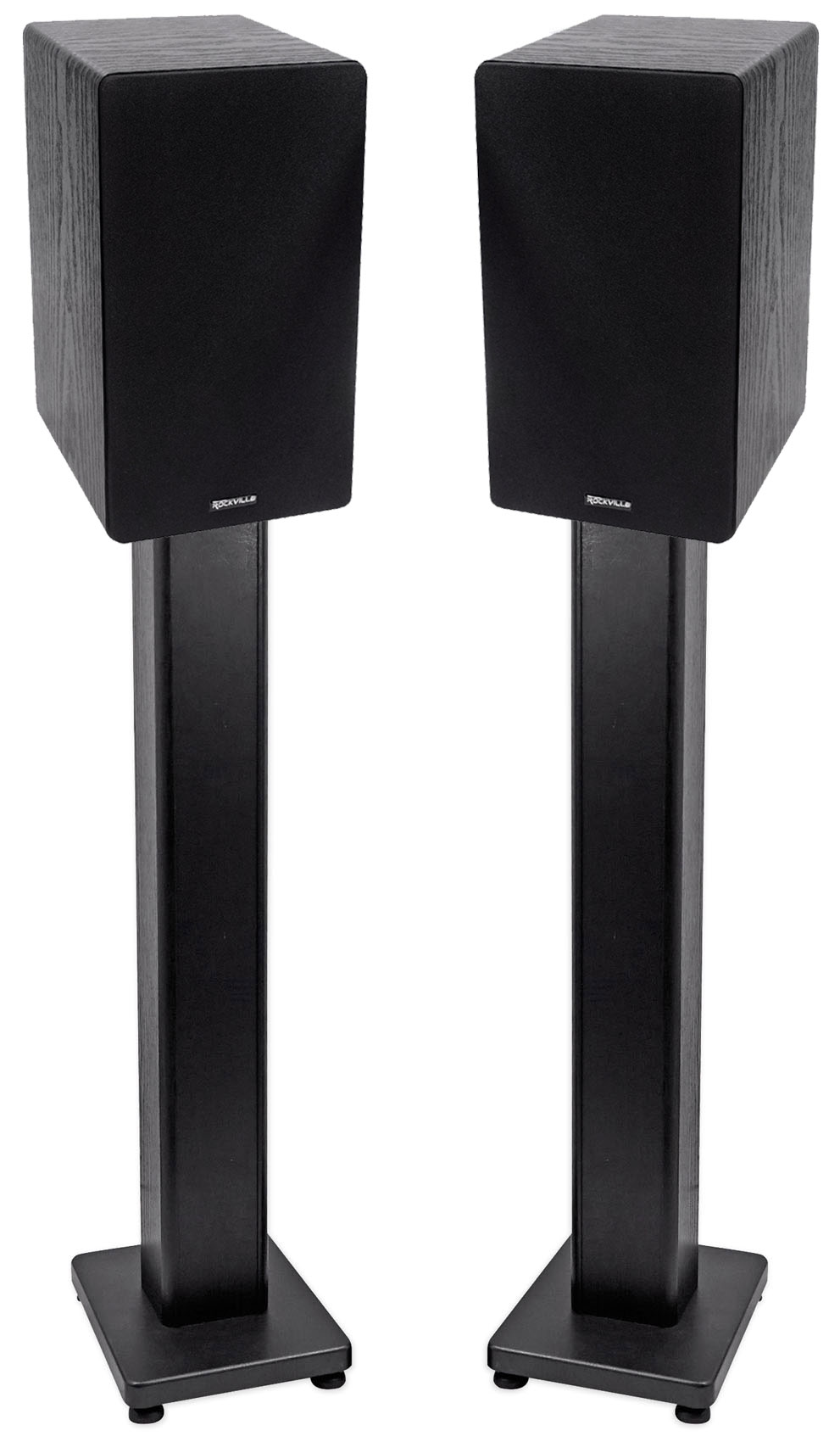 Pair Rockville RockShelf 68B Black 6.5" Home Bookshelf Speakers + 36" Stands