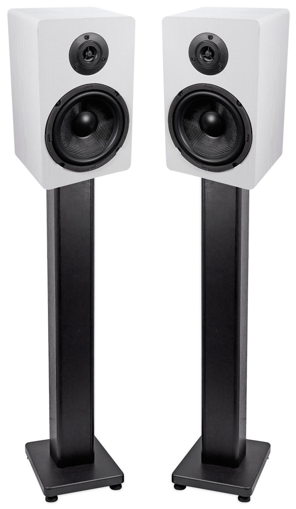 Pair Rockville RockShelf 68W White 6.5" Home Bookshelf Speakers + 28" Stands