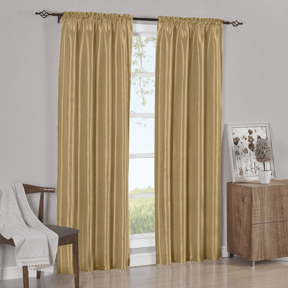 Pair Rod Pocket Soho Faux Silk Curtain Panels (Set of 2 Panels)- Gold - 42x63