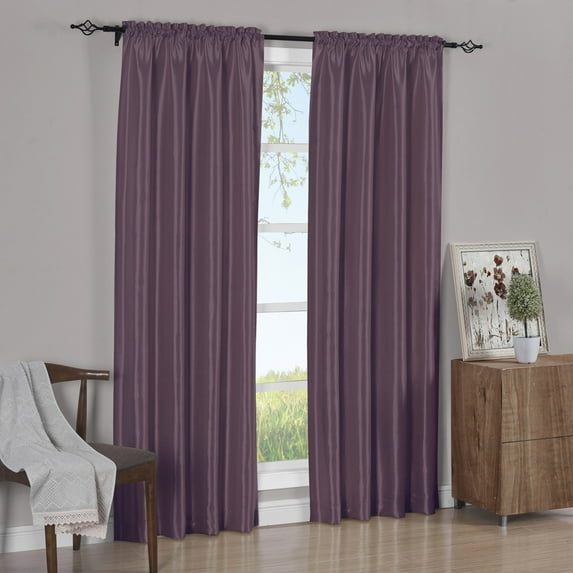 Pair Rod Pocket Soho Faux Silk Curtain Panels (Set of 2 Panels)- Purple - 42x96