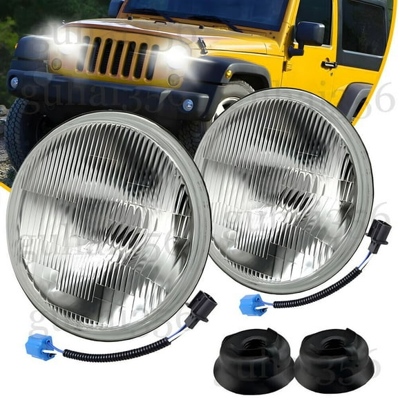 Pair Round 7inch GLASS Headlight Vintage ORIGINAL CLASSIC LOOK conversion Chrome