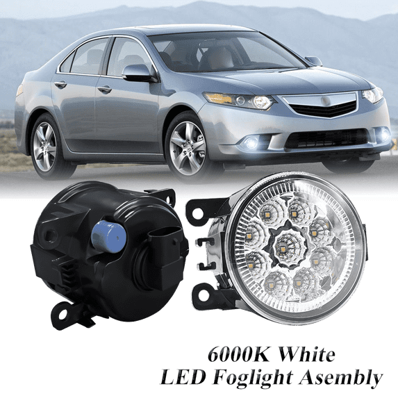 Pair Round LED Fog Lights for Acura TSX 2011-2014, 55W White Clear Off-Road Lamps Black Front Bumper LED Fog Lights Assembly