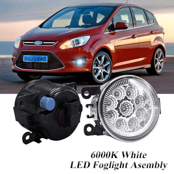 Pair Round LED Fog Lights for Ford C-Max 2013-2018 , 55W White Clear Off-Road Lamps Black Front Bumper LED Fog Lights Assembly