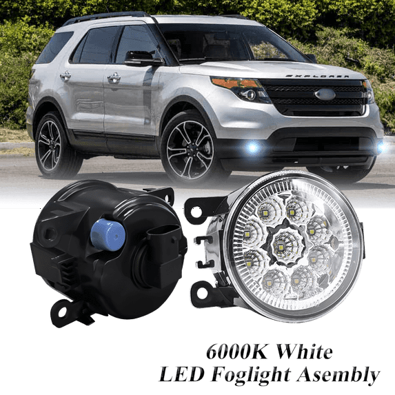 Pair Round LED Fog Lights for Ford Explorer 2011-2015, 55W White Clear Off-Road Lamps Black Front Bumper LED Fog Lights Assembly