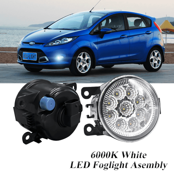 Pair Round LED Fog Lights for Ford Fiesta 2014-2019, 55W White Clear Off-Road Lamps Black Front Bumper LED Fog Lights Assembly