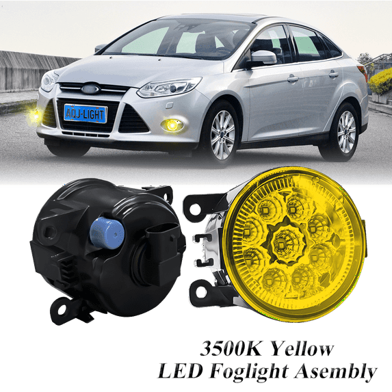 Pair Round LED Fog Lights for Ford Focus 2008-2014, 55W 3500K Amber Yellow Off-Road Lamps Black Front Bumper LED Fog Lights