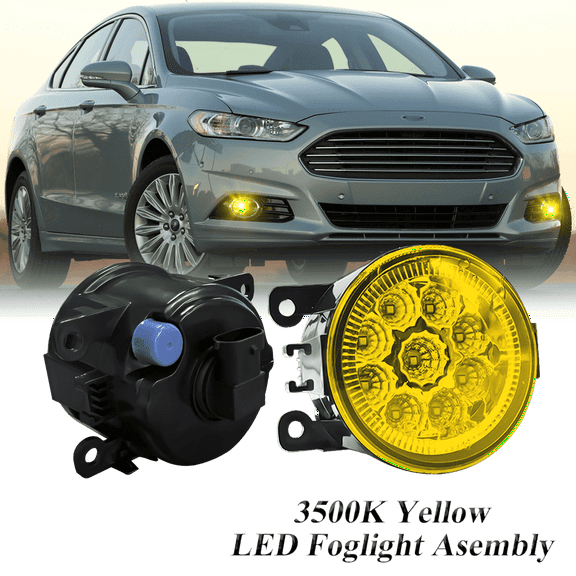 Pair Round LED Fog Lights for Ford Fusion 2013-2016, 55W 3500K Amber Yellow Off-Road Lamps Black Front Bumper LED Fog Lights
