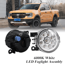 Pair Round LED Fog Lights for Ford Ranger 2019-2024, 55W White Clear Off-Road Lamps Black Front Bumper LED Fog Lights Assembly