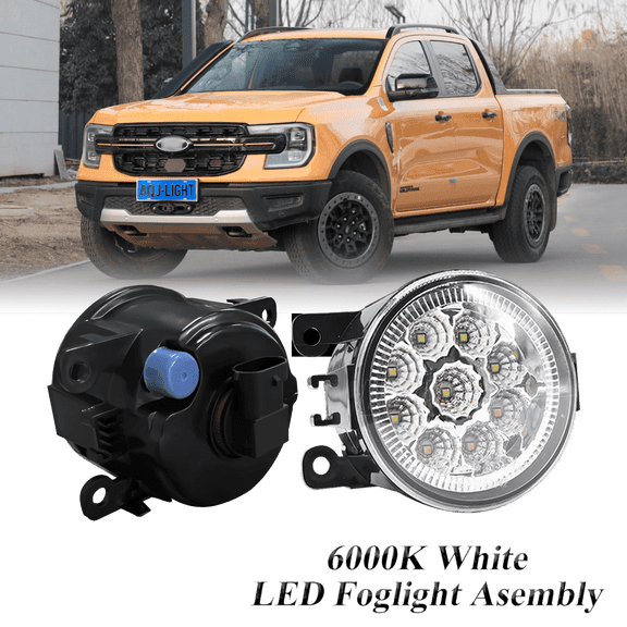 Pair Round LED Fog Lights for Ford Ranger 2019-2024, 55W White Clear Off-Road Lamps Black Front Bumper LED Fog Lights Assembly