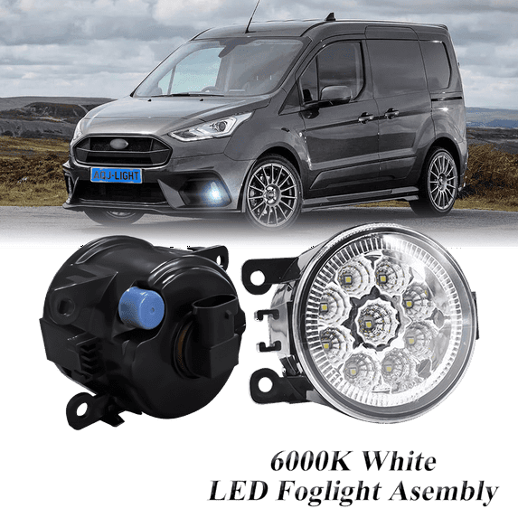 Pair Round LED Fog Lights for Ford Transit Connect 2011-2023, 55W White Clear Off-Road Lamps Black Front Bumper LED Fog Lights Assembly
