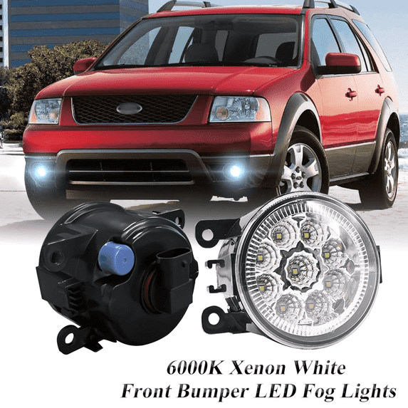 Pair Round LED Fog Lights for Freestyle 2005 2006 2007, 55W 6000K White Off-Road Lamps Black Front Bumper LED Fog Lights