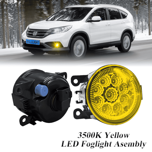 Pair Round LED Fog Lights for Honda CR-V 2012 2013 2014, 55W 3500K Amber Yellow Off-Road Lamps Black Front Bumper LED Fog Lights