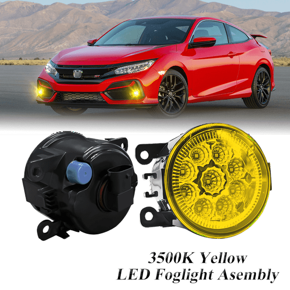 Pair Round LED Fog Lights for Honda Civic 2016-2021, 55W 3500K Amber Yellow Off-Road Lamps Black Front Bumper LED Fog Lights