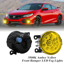 Pair Round LED Fog Lights for Honda Civic Si 2013 2014 2015, 55W 3500K Amber Yellow Off-Road Lamps Black Front Bumper LED Fog Lights