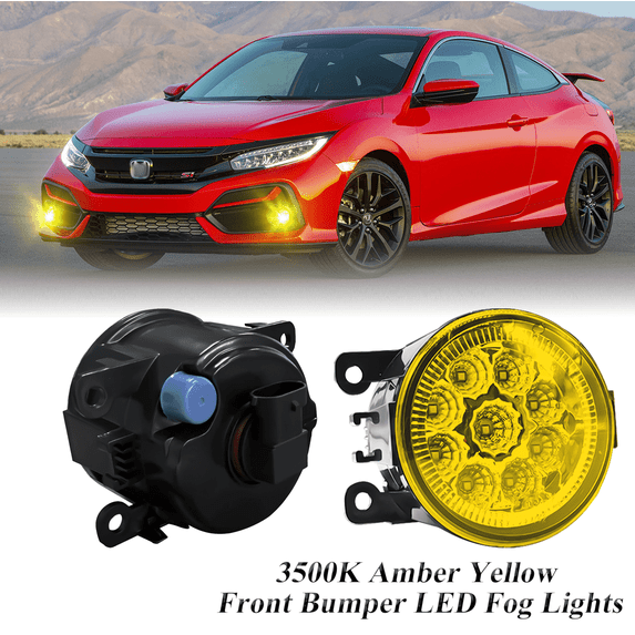 Pair Round LED Fog Lights for Honda Civic Si 2013 2014 2015, 55W 3500K Amber Yellow Off-Road Lamps Black Front Bumper LED Fog Lights
