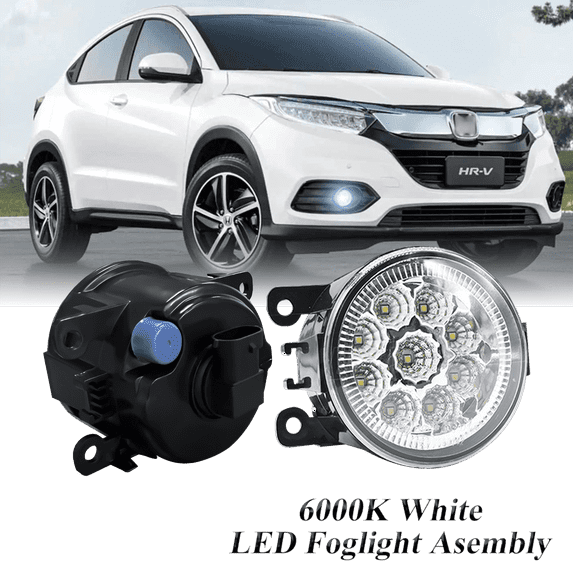 Pair Round LED Fog Lights for Honda HR-V 2019-2021, 55W White Clear Off-Road Lamps Black Front Bumper LED Fog Lights Assembly