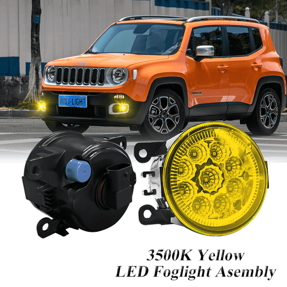 Pair Round LED Fog Lights for Jeep Renegade 2015-2023, 55W 3500K Amber Yellow Off-Road Lamps Black Front Bumper LED Fog Lights