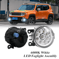thumbnail image 1 of Pair Round LED Fog Lights for Jeep Renegade 2015-2023, 55W White Clear Off-Road Lamps Black Front Bumper LED Fog Lights Assembly, 1 of 12