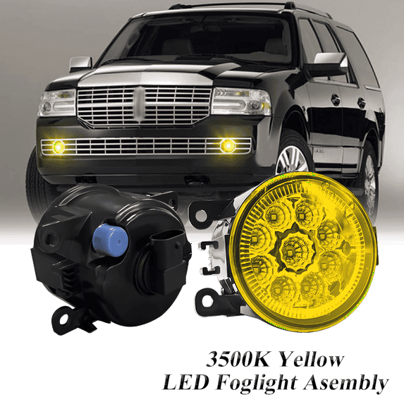 Pair Round LED Fog Lights for Lincoln Navigator 2007-2014, 55W 3500K Amber Yellow Off-Road Lamps Black Front Bumper LED Fog Lights