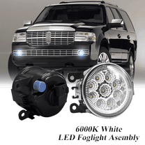 Pair Round LED Fog Lights for Lincoln Navigator 2007-2014, 55W White Clear Off-Road Lamps Black Front Bumper LED Fog Lights Assembly