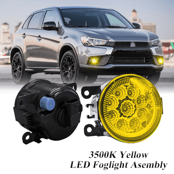 Pair Round LED Fog Lights for Mitsubishi Outlander 2013-2019, 55W 3500K Amber Yellow Off-Road Lamps Black Front Bumper LED Fog Lights