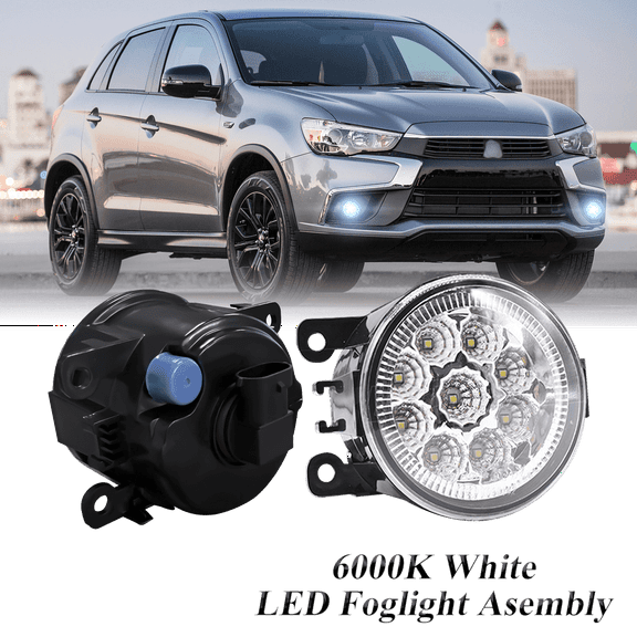 Pair Round LED Fog Lights for Mitsubishi Outlander 2013-2019, 55W White Clear Off-Road Lamps Black Front Bumper LED Fog Lights Assembly
