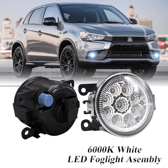 Pair Round LED Fog Lights for Mitsubishi Outlander 2013-2019, 55W White Clear Off-Road Lamps Black Front Bumper LED Fog Lights Assembly