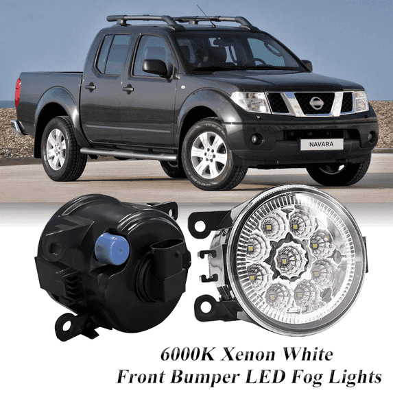 Pair Round LED Fog Lights for NISSAN Navara D40 Pickup 2005-2015, 55W 6000K White Off-Road Lamps Black Front Bumper LED Fog Lights