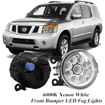 Pair Round LED Fog Lights for Nissan Armada 2003-2015, 55W 6000K White Off-Road Lamps Black Front Bumper LED Fog Lights