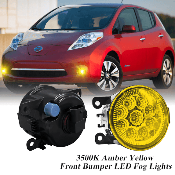 Pair Round LED Fog Lights for Nissan Leaf 2011-2015, 55W 3500K Amber Yellow Off-Road Lamps Black Front Bumper LED Fog Lights