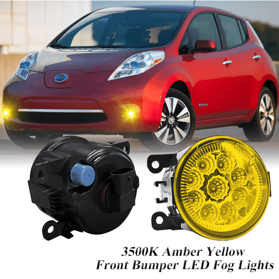 Pair Round LED Fog Lights for Nissan Leaf 2011-2015, 55W 3500K Amber Yellow Off-Road Lamps Black Front Bumper LED Fog Lights