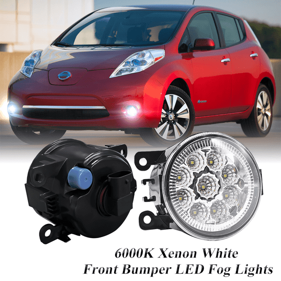 Pair Round LED Fog Lights for Nissan Leaf 2011-2015, 55W 6000K White Off-Road Lamps Black Front Bumper LED Fog Lights