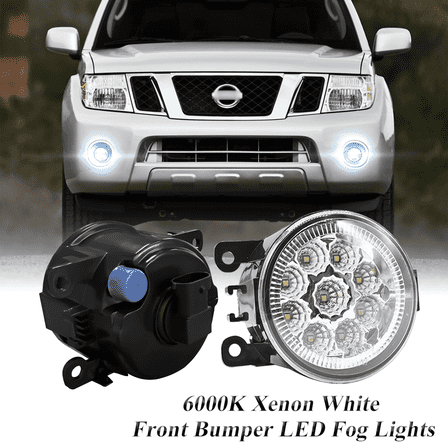 Pair Round LED Fog Lights for Nissan Pathfinder 2005-2012, 55W 6000K White Off-Road Lamps Black Front Bumper LED Fog Lights