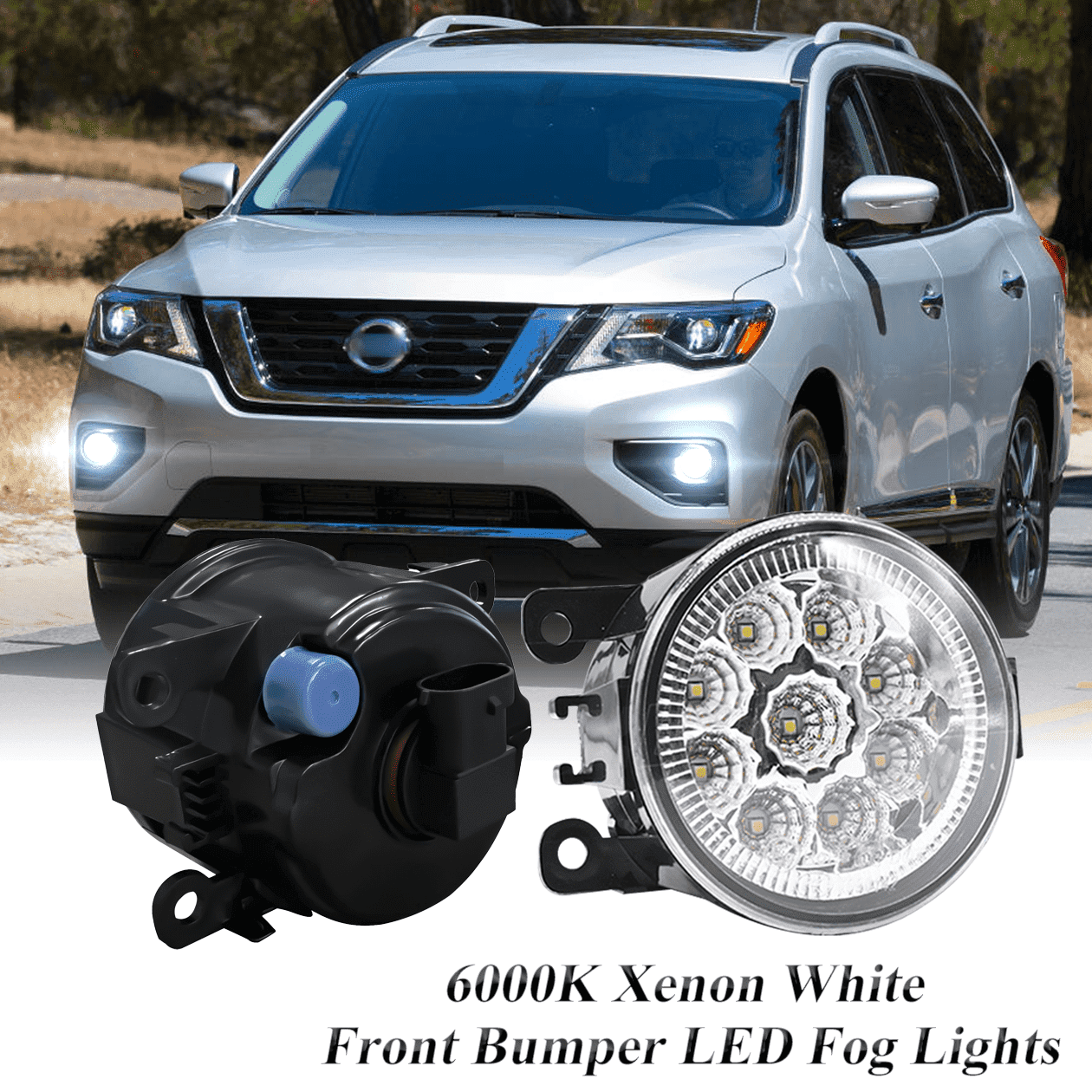 Pair Round LED Fog Lights for Nissan Pathfinder 2016 2017, 55W 6000K ...