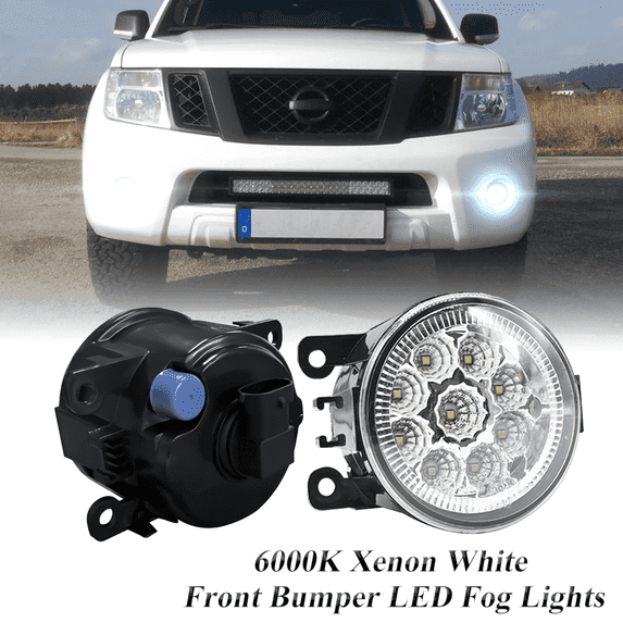Pair Round LED Fog Lights for Nissan Pathfinder R51 2005-2012, 55W 6000K White Off-Road Lamps Black Front Bumper LED Fog Lights