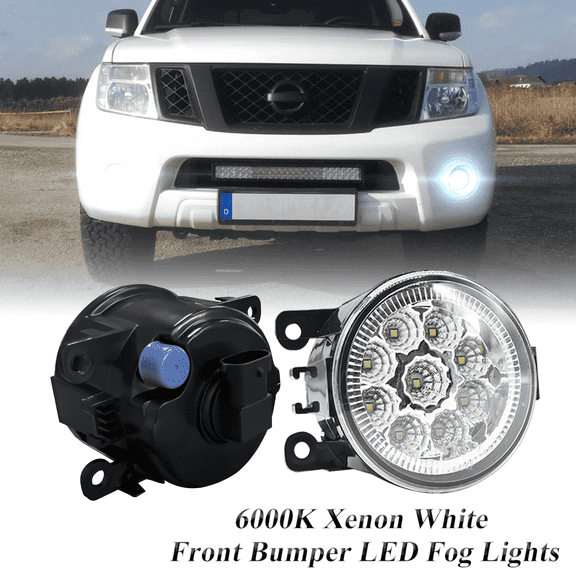 Pair Round LED Fog Lights for Nissan Pathfinder R51 2005-2012, 55W 6000K White Off-Road Lamps Black Front Bumper LED Fog Lights