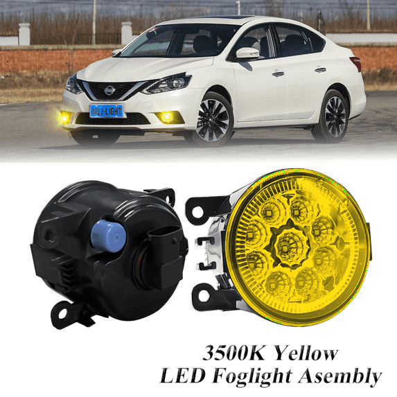 Pair Round LED Fog Lights for Nissan Sentra 2007-2012, 55W 3500K Amber Yellow Off-Road Lamps Black Front Bumper LED Fog Lights
