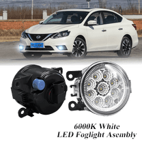 Pair Round LED Fog Lights for Nissan Sentra 2007-2012, 55W White Clear Off-Road Lamps Black Front Bumper LED Fog Lights Assembly