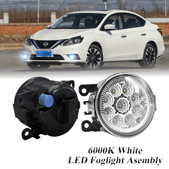 Pair Round LED Fog Lights for Nissan Sentra 2007-2012, 55W White Clear Off-Road Lamps Black Front Bumper LED Fog Lights Assembly