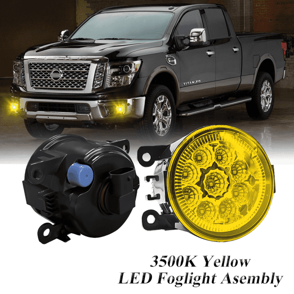 Pair Round LED Fog Lights for Nissan TITAN 2017 2018 2019, 55W 3500K Amber Yellow Off-Road Lamps Black Front Bumper LED Fog Lights