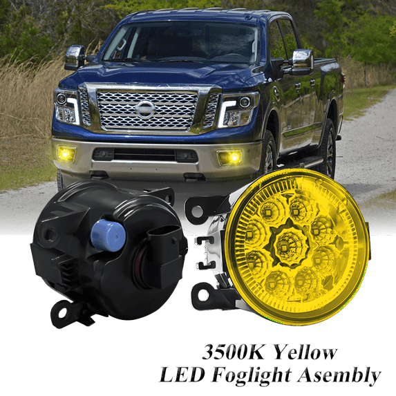 Pair Round LED Fog Lights for Nissan TITAN XD 2016-2019, 55W 3500K Amber Yellow Off-Road Lamps Black Front Bumper LED Fog Lights