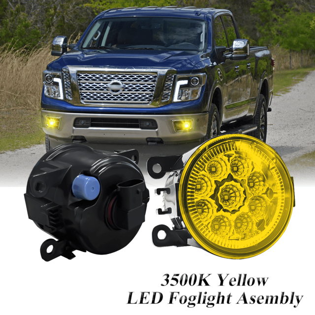 Pair Round LED Fog Lights for Nissan TITAN XD 2016-2019, 55W 3500K Amber Yellow Off-Road Lamps Black Front Bumper LED Fog Lights