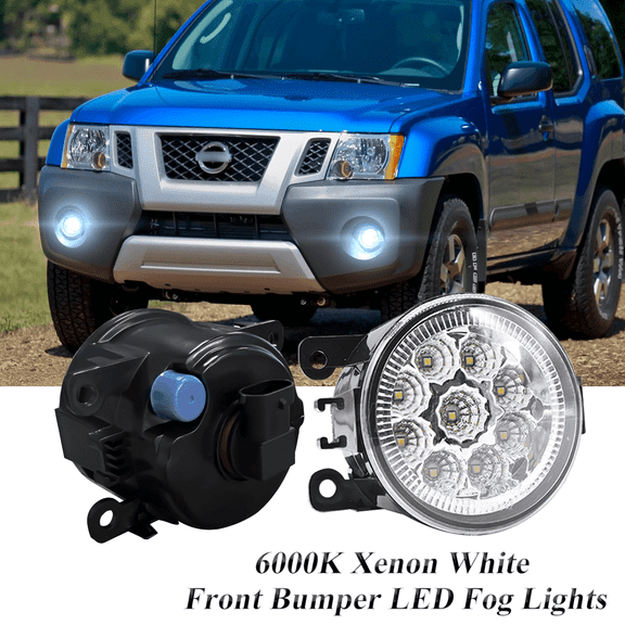 Pair Round LED Fog Lights for Nissan Xterra 2005-2015, 55W 6000K White Off-Road Lamps Black Front Bumper LED Fog Lights