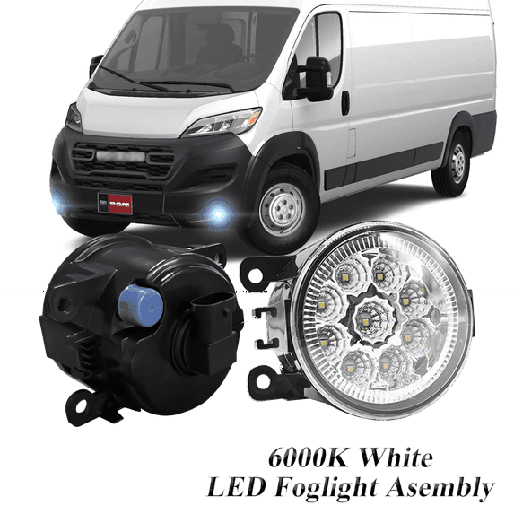 Pair Round LED Fog Lights for Ram ProMaster 1500 2500 3500 2014-2021, 55W White Clear Off-Road Lamps Black Front Bumper LED Fog Lights Assembly