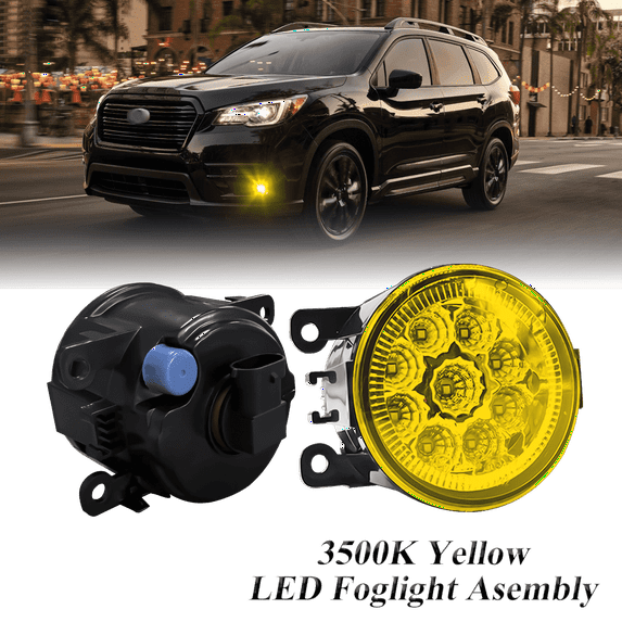 Pair Round LED Fog Lights for Subaru Ascent 2019-2022, 55W 3500K Amber Yellow Off-Road Lamps Black Front Bumper LED Fog Lights