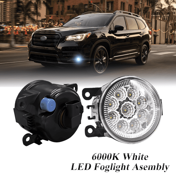 Pair Round LED Fog Lights for Subaru Ascent 2019-2022, 55W White Clear Off-Road Lamps Black Front Bumper LED Fog Lights Assembly